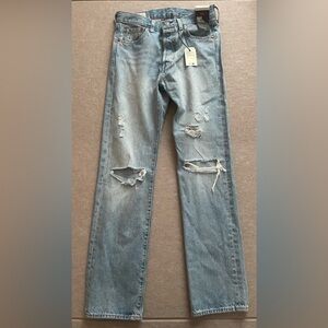 Levi's 501 Men's Light Blue Ripped Straight Jeans size 30x32 NWT